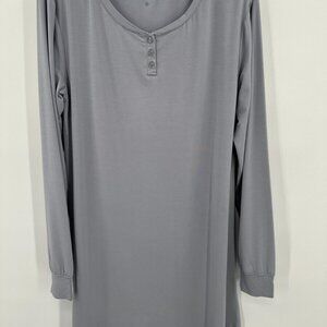 Softies Hailey 36" Long Sleeve Henley Sleep Shirt size S in Gray Night Gown spt*